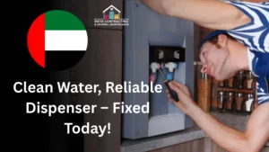 Technician repairing Panasonic water dispenser in Oryx Gardens Compound, Abu Dhabi