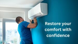 Technician fixing an AC unit in Mussafah - Insta Contracting Repair Service